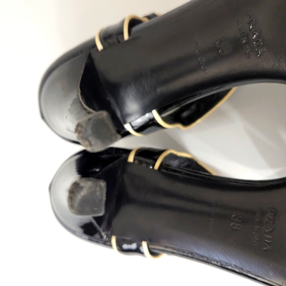 Prada Patent Leather Black Cream Heels Sandals Size EU 38 - Picture 15 of 16